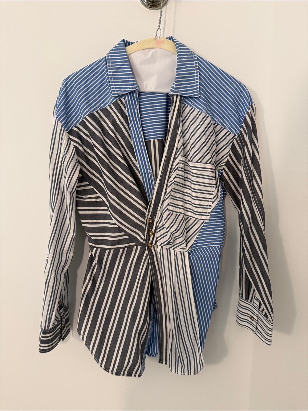 Pilcro Reworked Mixed Stripe Buttondown Shirt